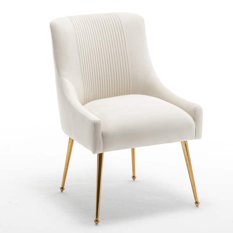 SEYNAR Modern Glam Boucle Pleated Velvet Dining Chair or Vanity Chair Set of 6 with Rear Handle