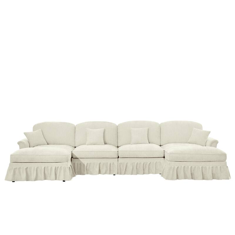 GDFStudio - Classic L-Shaped Chenille 4-Seater 137.8" Sectional Sofa with Ottoman