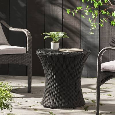 Roomfitters Hourglass Outdoor Side Table, Wicker Patio Accent Table for Garden, Balcony or Poolside