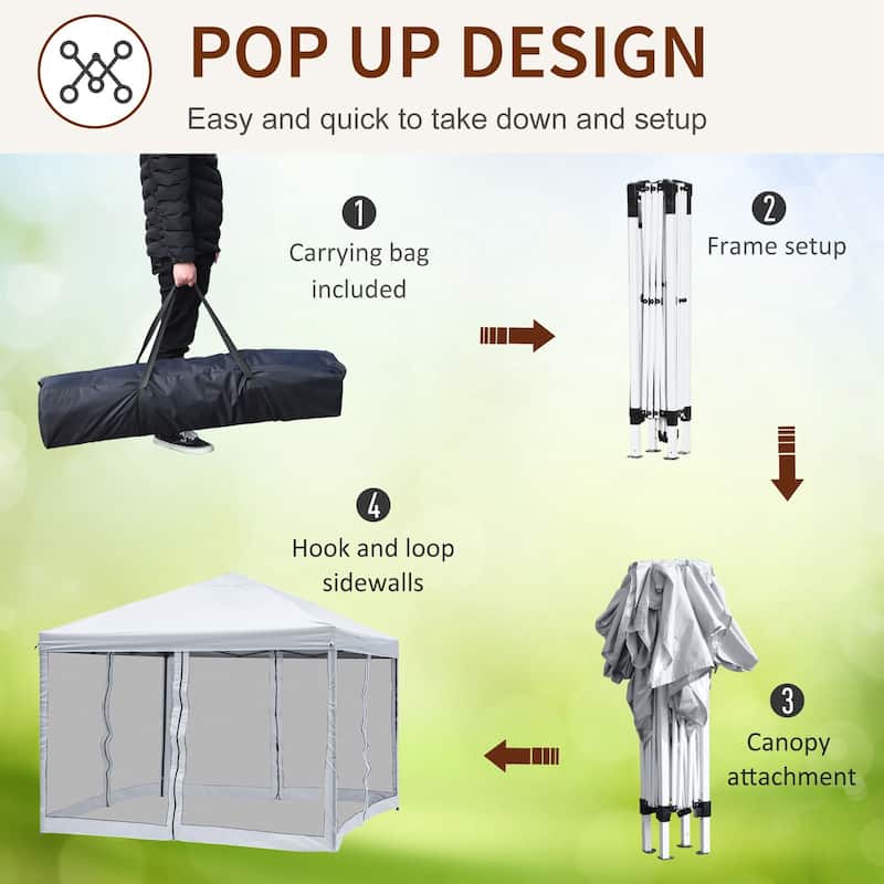 Outsunny 10' x 10' Heavy Duty Pop Up Canopy with Removable Mesh Sidewall Netting, Easy Setup Design, Outdoor Party Event