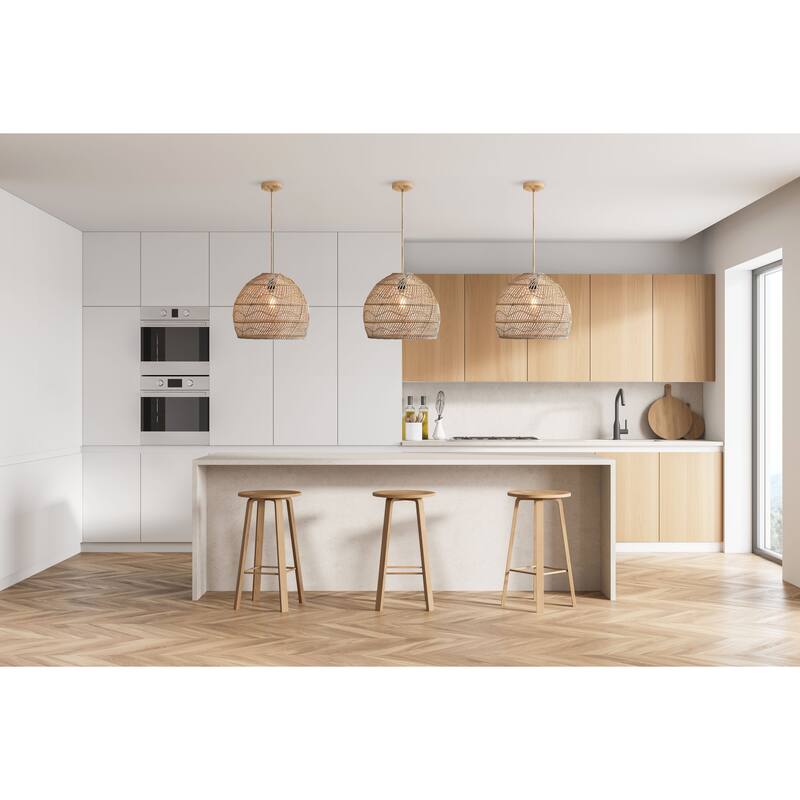 Santana Brown Rattan Pendant Light – Large Handwoven Ceiling Light Fixture for Living Room, Kitchen in Boho & Coastal Style