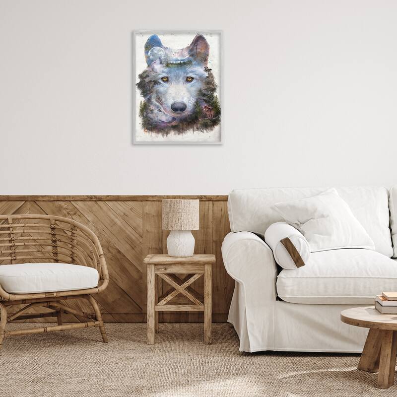Stupell Wolf Form with Woodland Scene Framed Giclee Art Design By Barrett Biggers