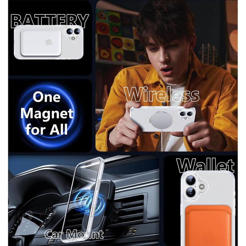 iPhone 16 360° Adjustable Stand Compatible with MagSafe, Translucent Cover with Magnetic Ring Case Non-Slip and Shockproof