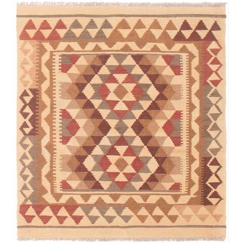 ECARPETGALLERY Flat-weave Kashkoli FW Brown, Cream Wool Kilim - 3'2 x 3'7