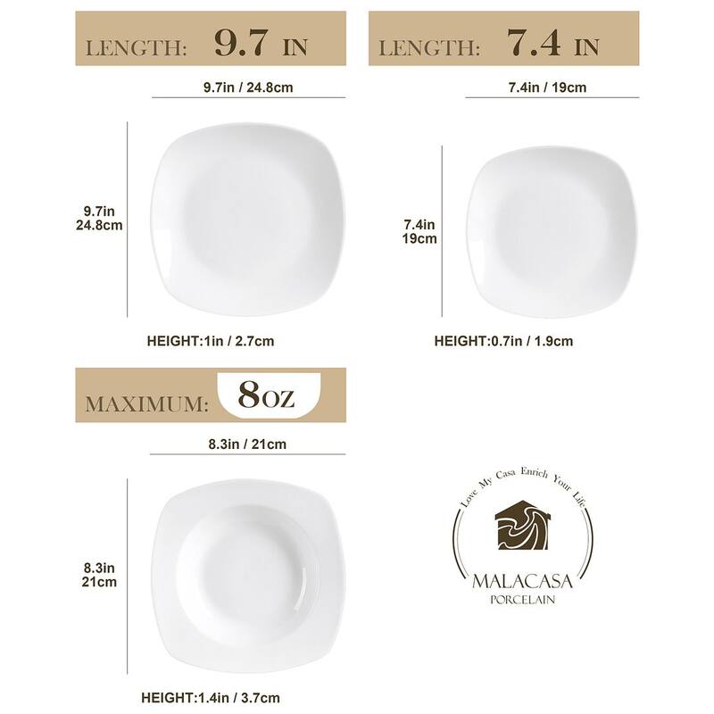 MALACASA Elisa Basic Porcelain Dinnerware Set (Service for 6)