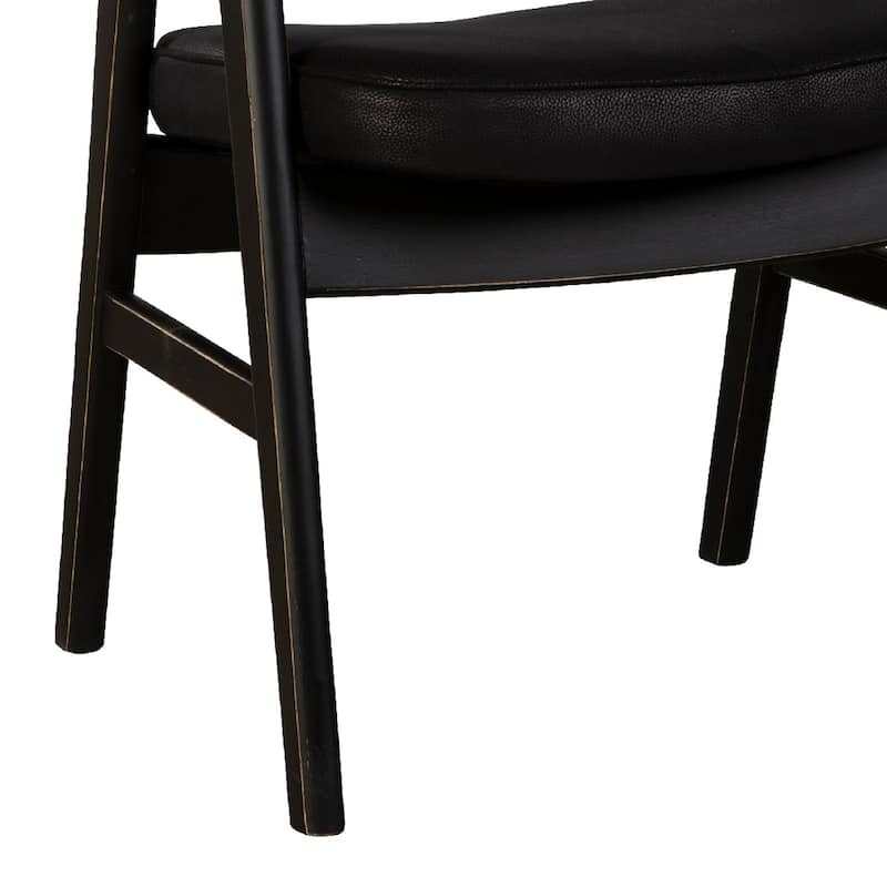 Zsy Dining Armchair w Curved Back, Black Birch Wood and Faux Leather