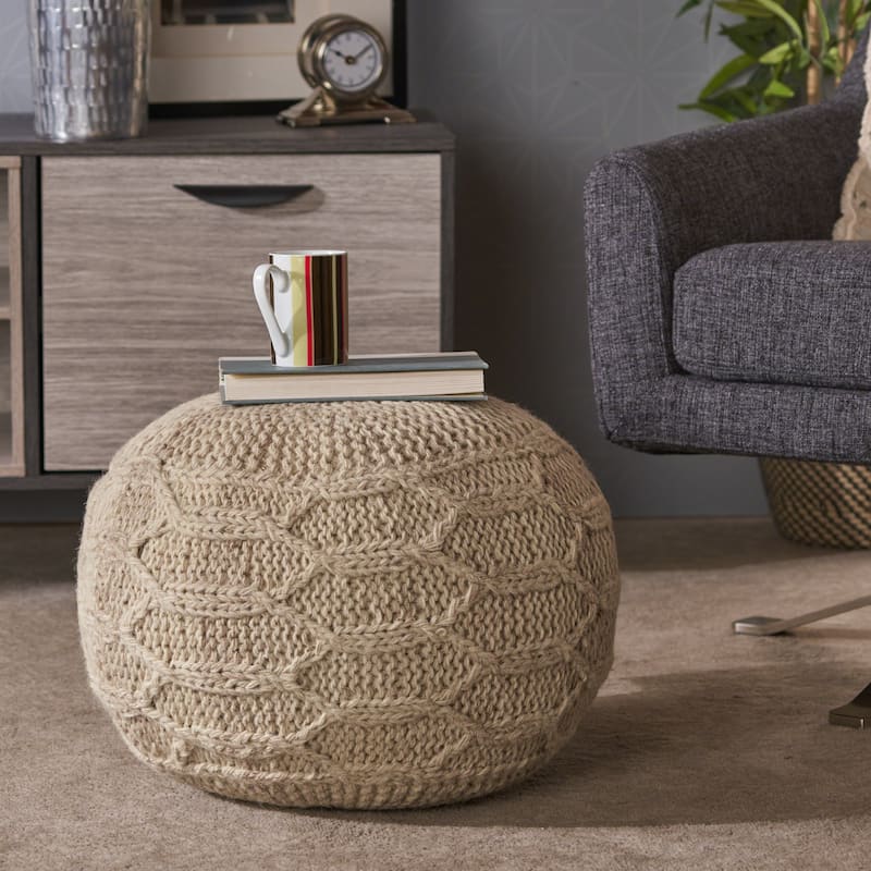 McCardell Handcrafted Boho Fabric Pouf by Christopher Knight Home