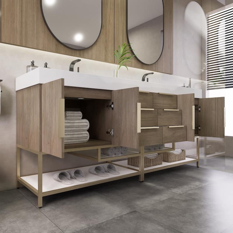 Noble 84" Free Standing Vanity with Reinforced Acrylic Double Sink - 84" Width