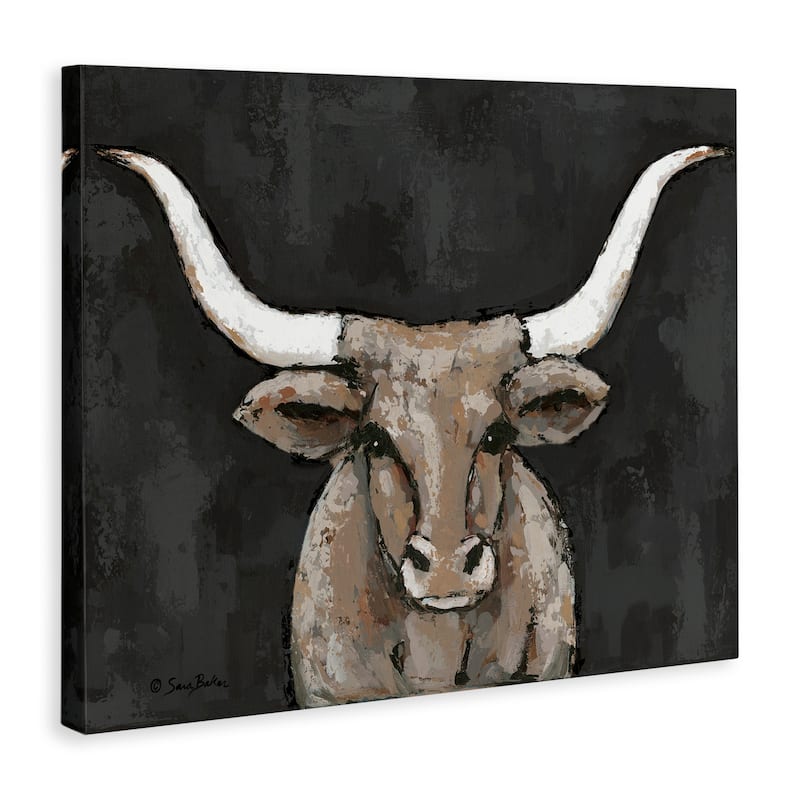 Stupell Longhorn on Murky Grey Canvas Wall Art Design By Sara Baker