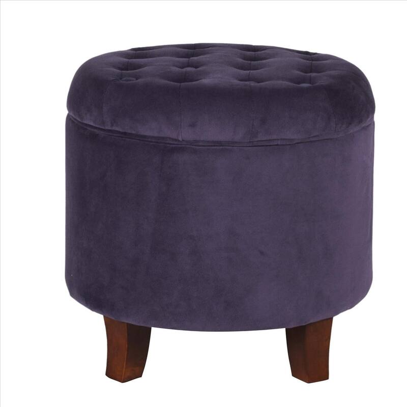 Button Tufted Velvet Upholstered Wooden Ottoman with Hidden Storage - Purple and Brown