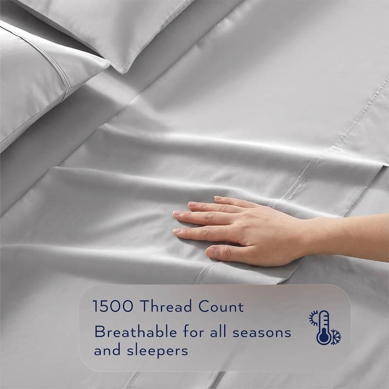 Thomasville 1500 Thread Count Light Grey 6 Piece Premium Cotton Rich Sateen Sheet Set