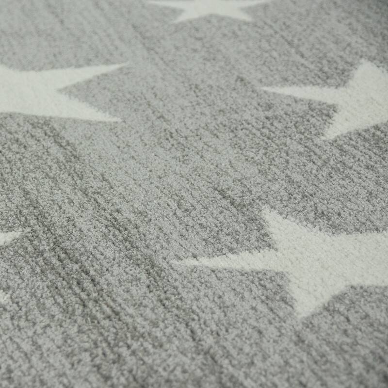Kids Rug with Stars for Nursery Starry Sky in grey, pink and green