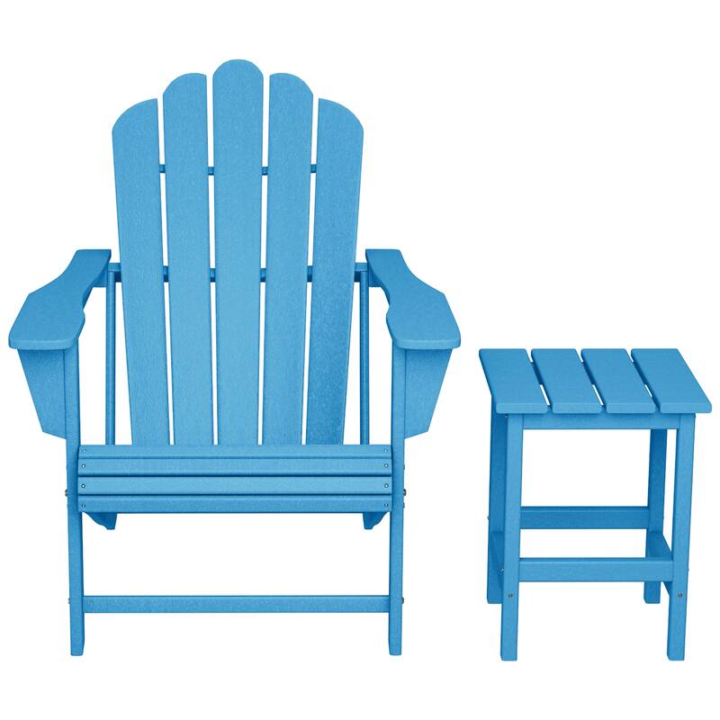 Aderson Outdoor Poly Adirondack Chair with Side Table - Pacific Blue
