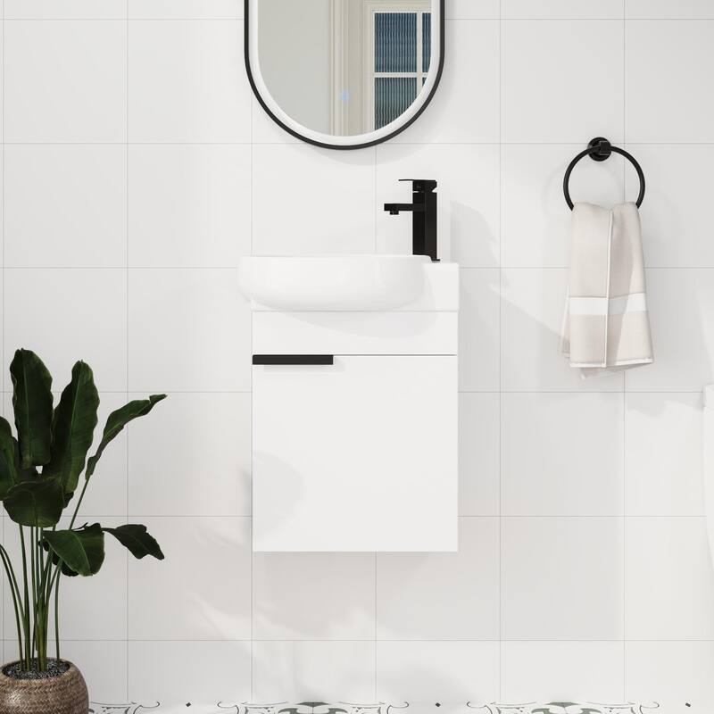 ARTCHIRLY 16/23 Inch Bathroom Vanity with Sink, Floating/Freestanding Bathroom Vanity with Soft Close Door - 16''W - White