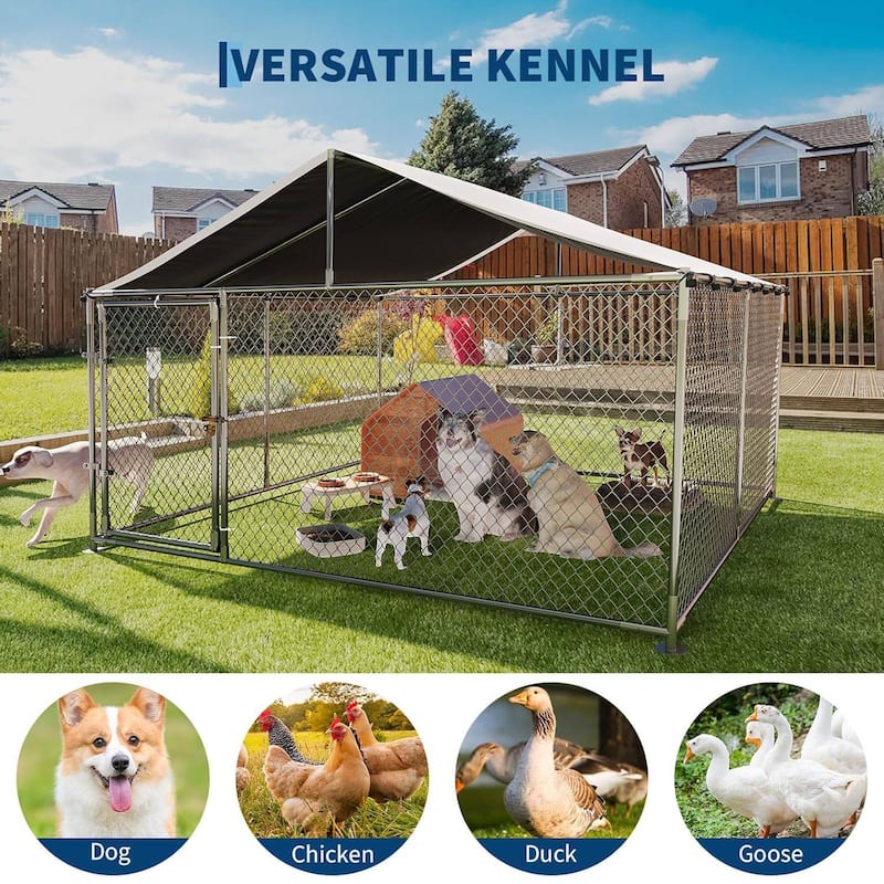 Heavy Duty Steel Outdoor Pet Dog Kennel with Roof for Yard, Boarding, Poultry, Farm
