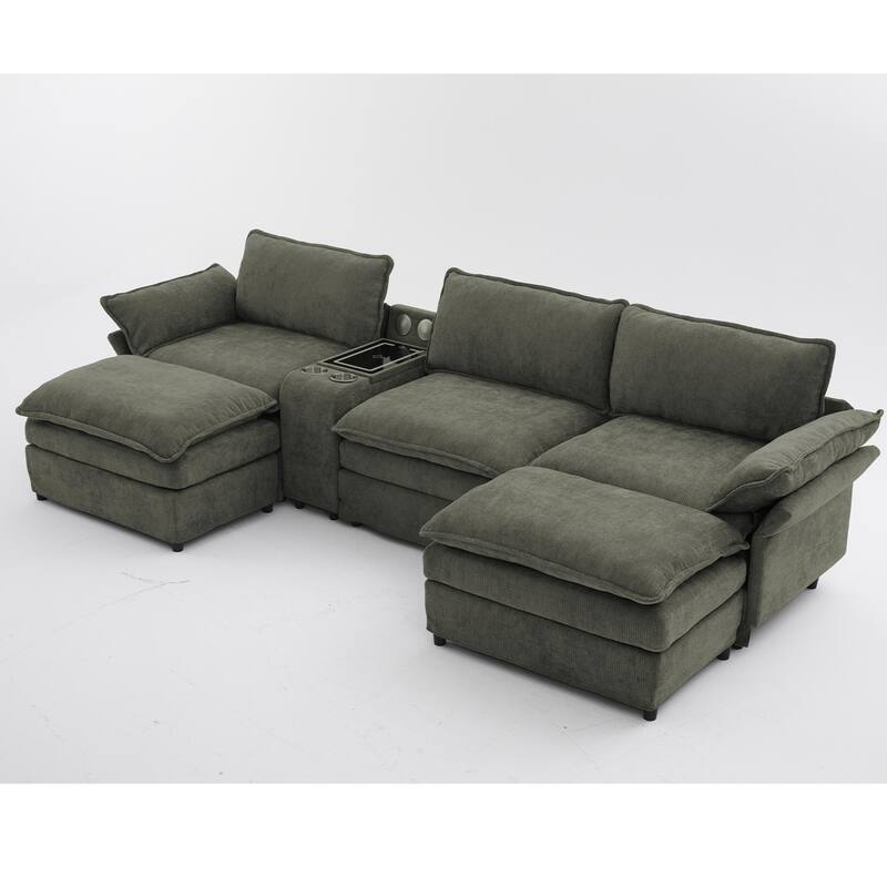 U Shaped Modular Sectional Sofa, Lounge Sofa with Storage Console & Wireless Charging, Sleeper Sofa with Movable Seat