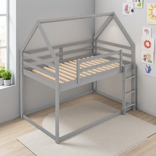Twin over Twin Pine Low Bunk House Bed, Ladder - Bed Bath & Beyond ...