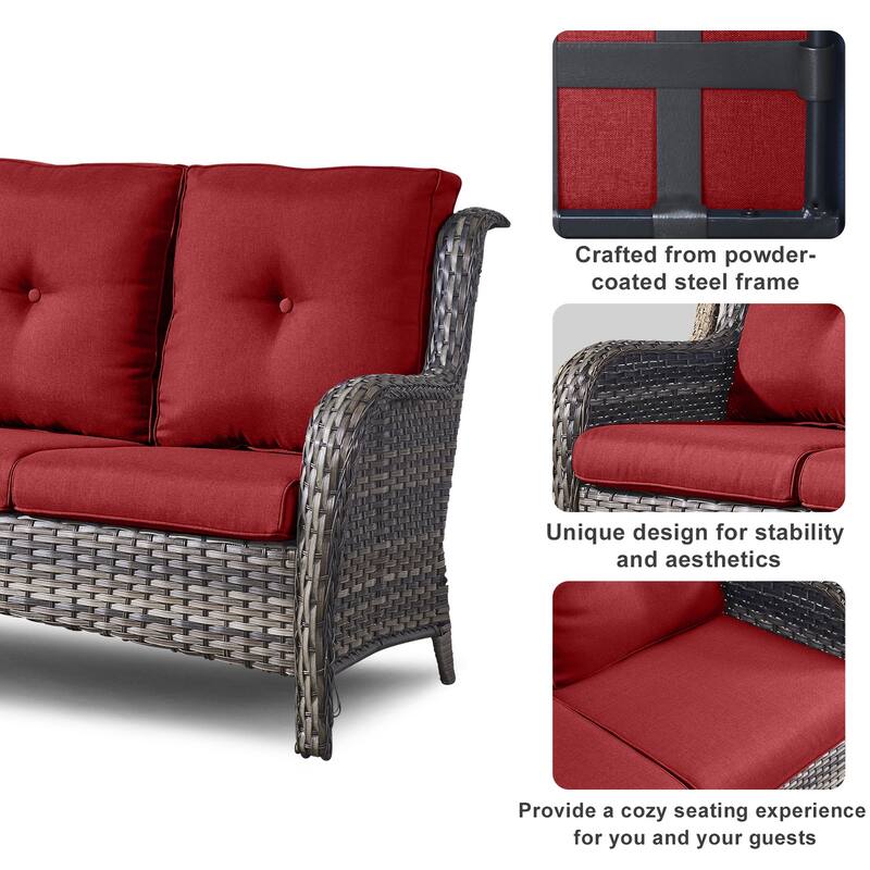 7 Piece Wicker Furniture with Fire Pit Table