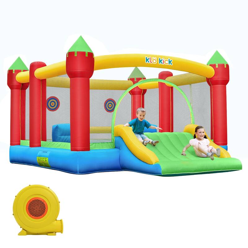 15' x 12' Large Inflatable Bounce House for 6 Kids with Blower & Slide for 3-10 yrs Children & Basket Ball Hoop - 15.3'X12'