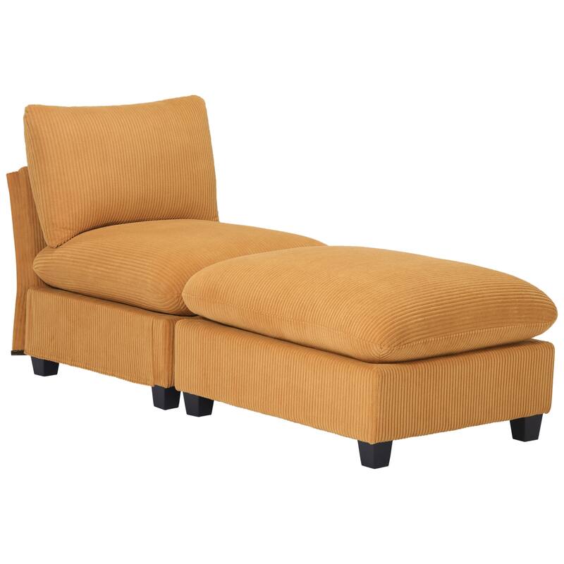 Hamilton Corduroy Upholstered Single Sofa Chair with Ottoman - Mustard