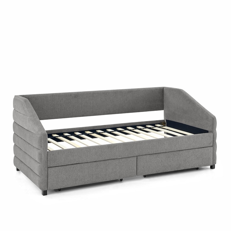 Stylish Upholstered Tufted Sofa Bed Frame with 2 Drawers Daybed On