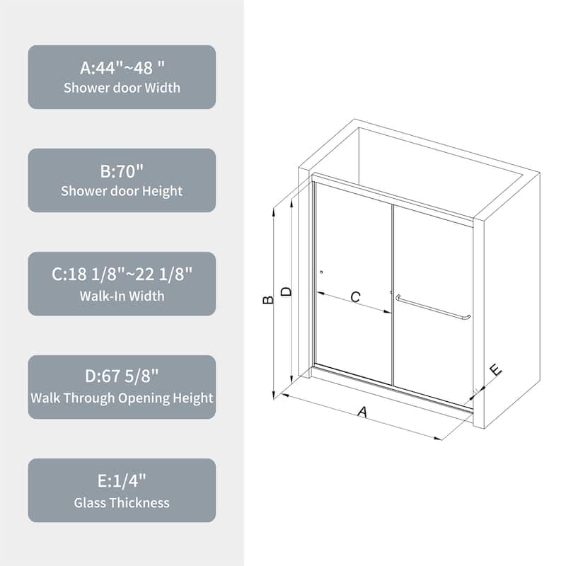Bypass Shower Sliding Door with 1/4" Tempered Glass