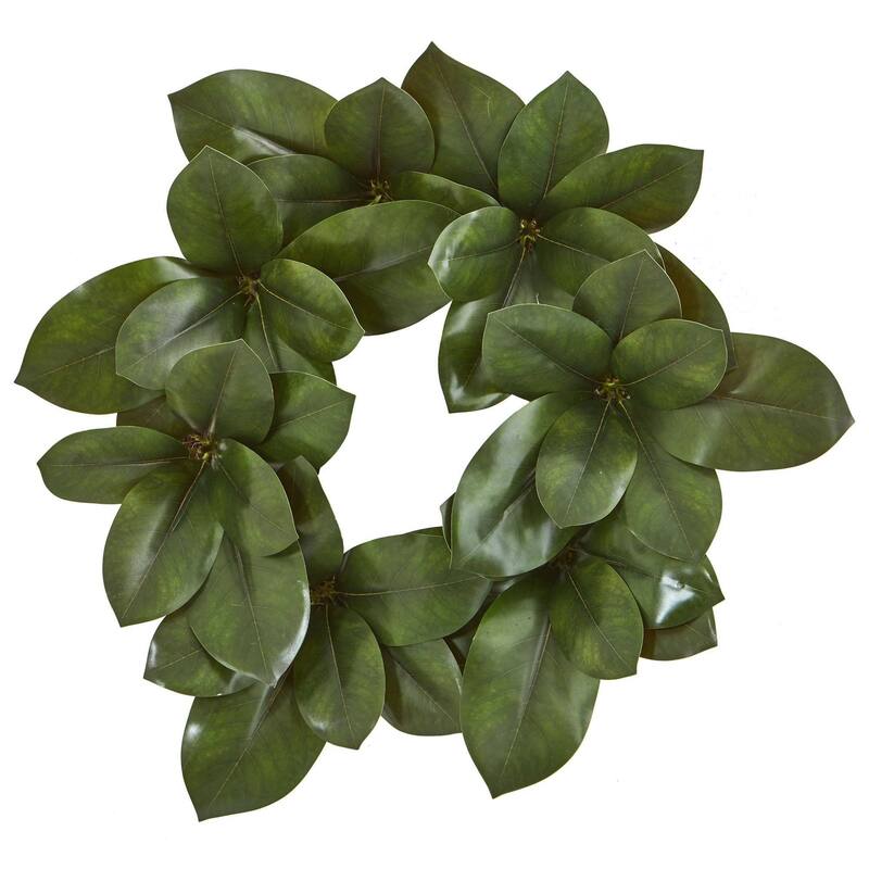 Nearly Natural 22" Magnolia Leaf Artificial Wreath - Green