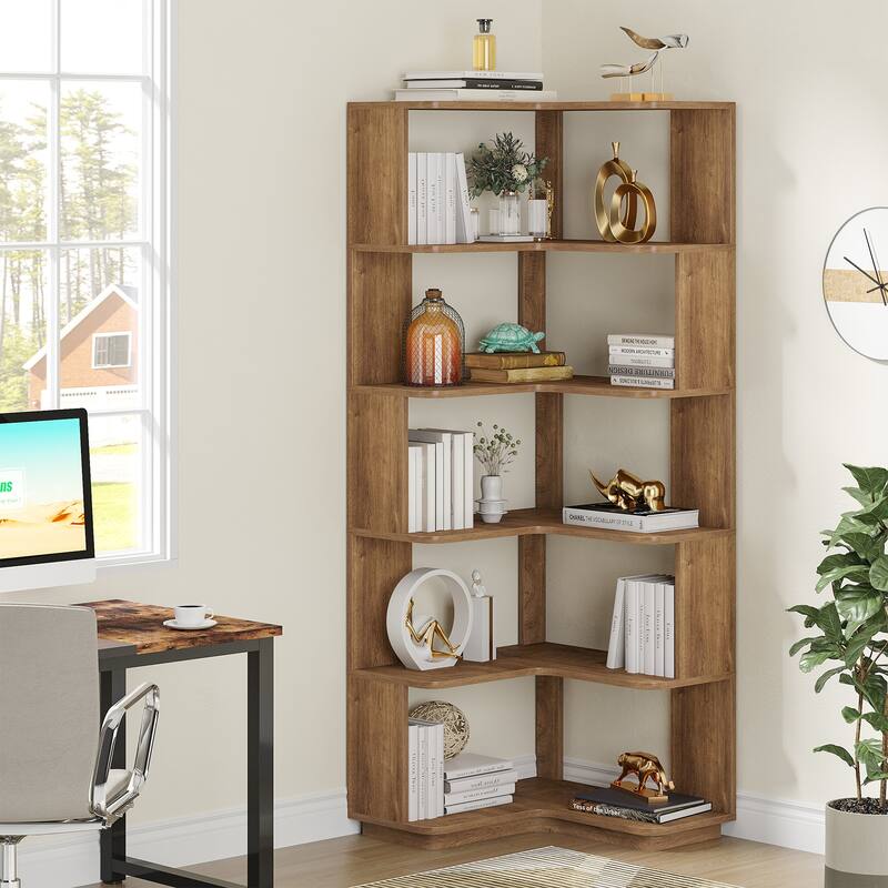 6-Tier Corner Bookshelf, 64.9 Inch Industrial Bookcase with Baffles