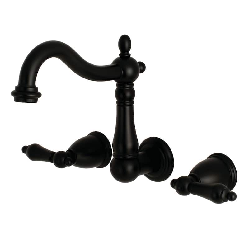 Kingston Brass Heritage Two-Handle 3-Hole Wall Mount Bathroom Faucet - Matte Black
