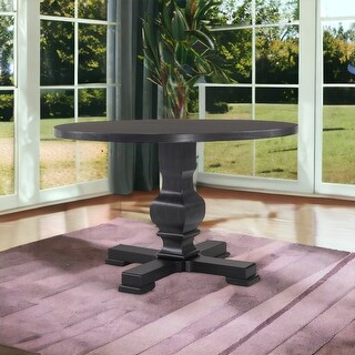 HomeRoots 47" Black Rounded Solid Wood Pedestal Base Dining Table - Bed ...