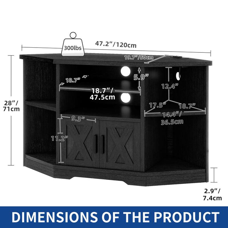 Moasis Farmhouse Corner TV Stand Entertainment Center for TV up to 55-inch w/Power Outlet