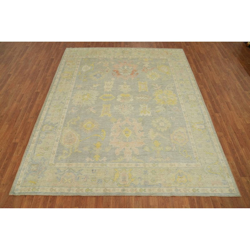 Vegetable Dye Wool Oushak Turkish Area Rug, Floral Geometric Carpet - 10' 1'' X 8' 3''