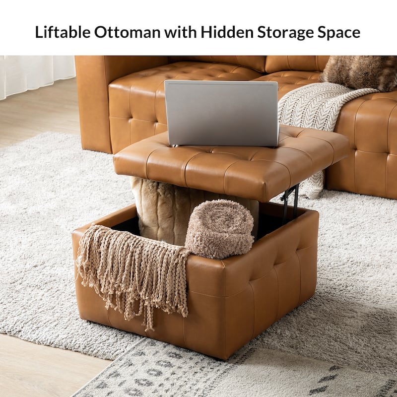 Aurora Genuine Leather Ottoman with Tufted Design by HULALA HOME