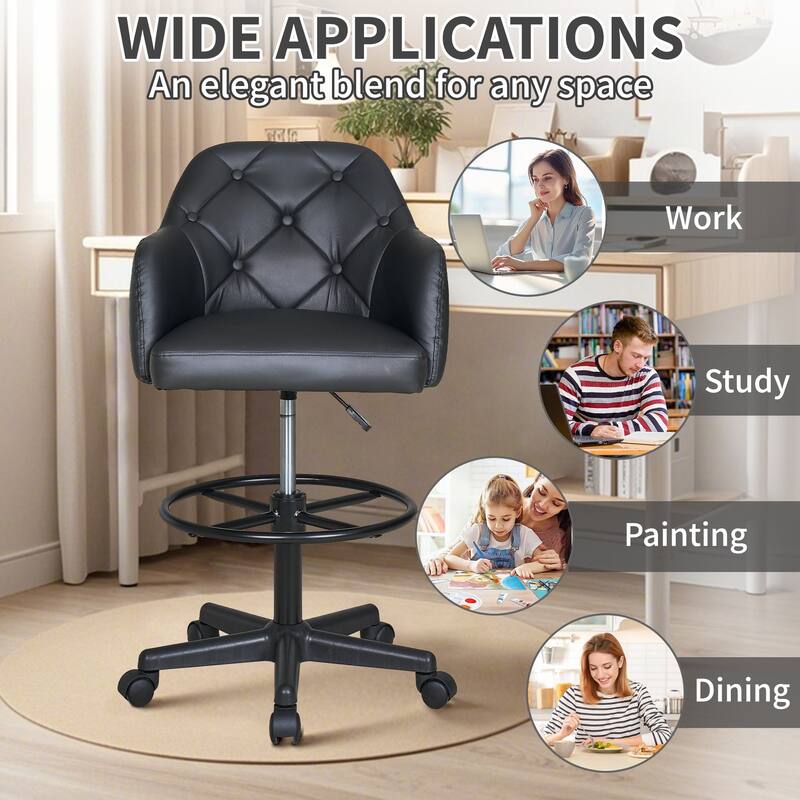 VECELO Swivel Wingback Tilting Drafting Chairs 32.28"-40.16" Adjustable Height Diamond Tufted Back Naihead Home Office Chairs