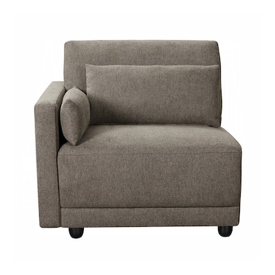 Upholstered Modular Left Facing Armchair with 3 Pillows in Brown