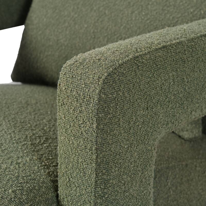 Boucle Fabric Accent Chair Set of 2 with Right-Angle Armrests, Ergonomic Lumbar Support, and Square Wooden Legs