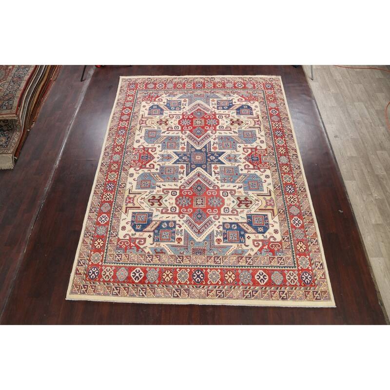Geometric Super Kazak Oriental Vegetable Dye Area Rug Wool Handmade - 8'8" x 11'9"