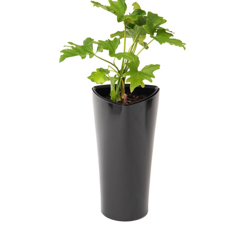 XBrand 22.4" H Plastic Self Watering Indoor Outdoor Triangle Planter Pot w/Glossy Finish, Tall Decorative Gardening Pot - Black