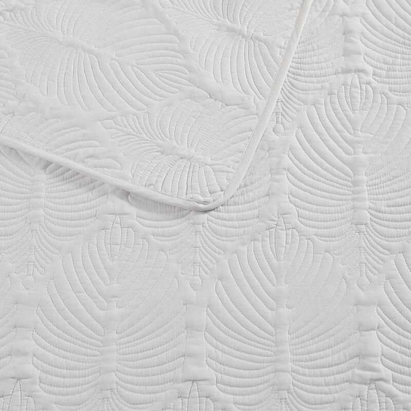 Tommy Bahama Line Palm Motif Print Reversible Cotton Quilt (White, 3 Piece Set)
