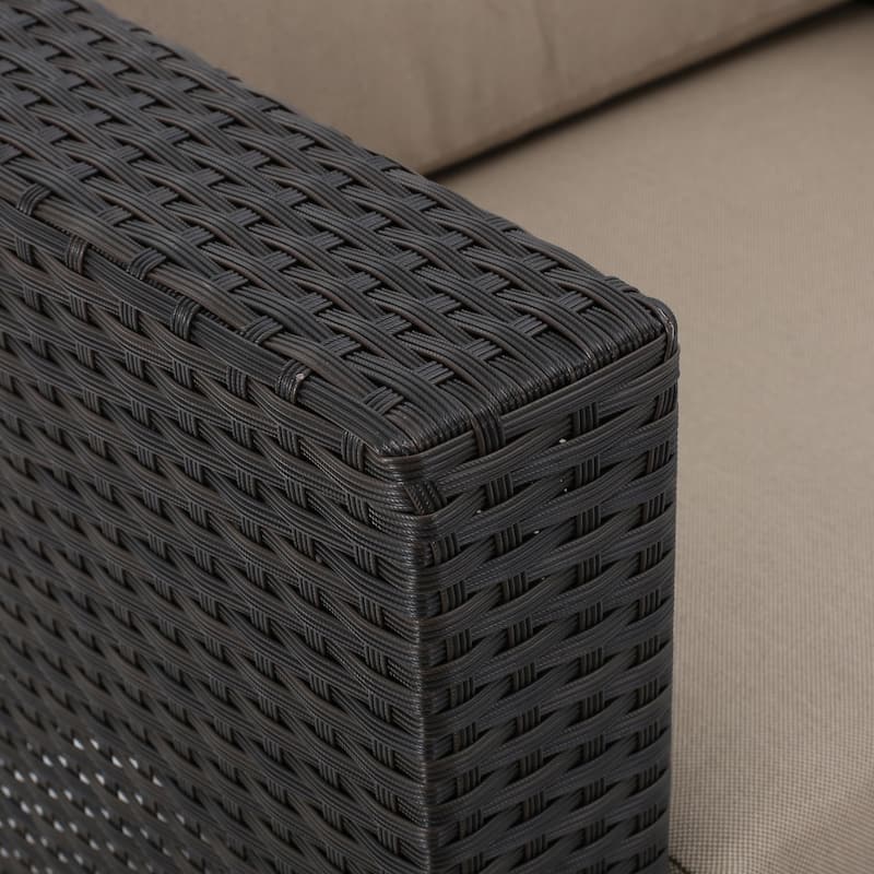 Roomfitters 4-Piece Wicker Patio Conversation Set with Cushions and Coffee Table