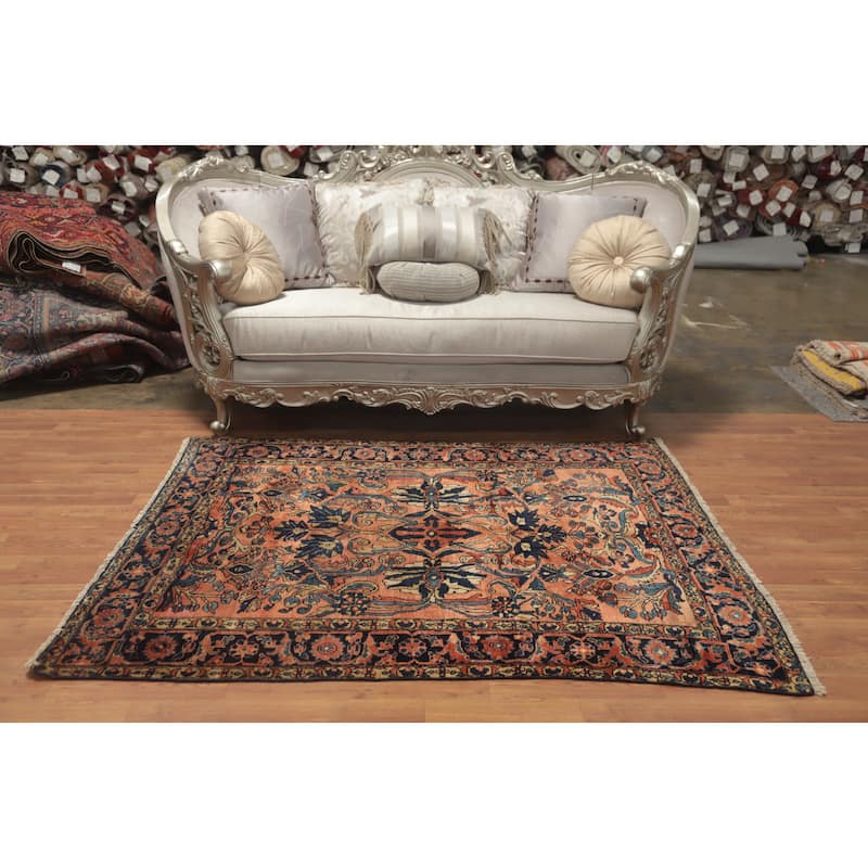 Hand Knotted Oriental 100% Wool Carpet Traditional Floral Oranges & Rust Lilian Area Rug - 6' 0'' X 4' 10''