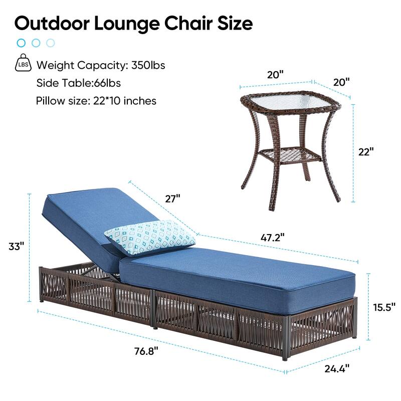 Pocassy 5 Pieces Patio Chaise Lounge Chair with Adjustable Backrest