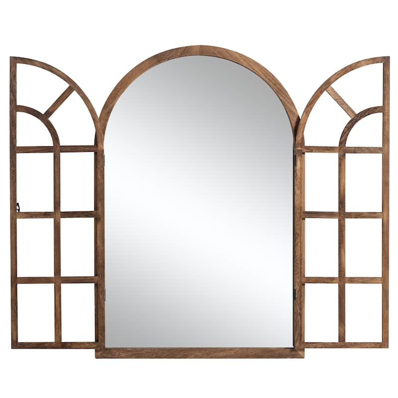 Rustic Wood Arched Window Wall Mirror - Distinctive Full Length Vanity Mirror