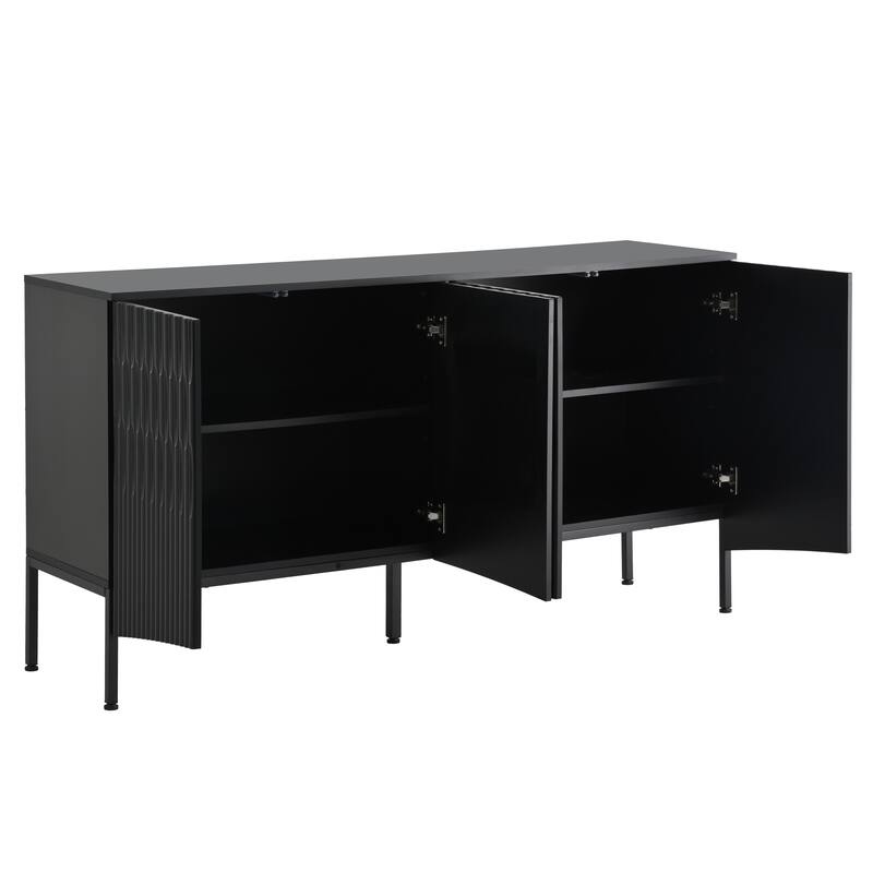 Modern Elegant Black Blue Cabinet Sideboard Buffet with Curved Bottom Doors