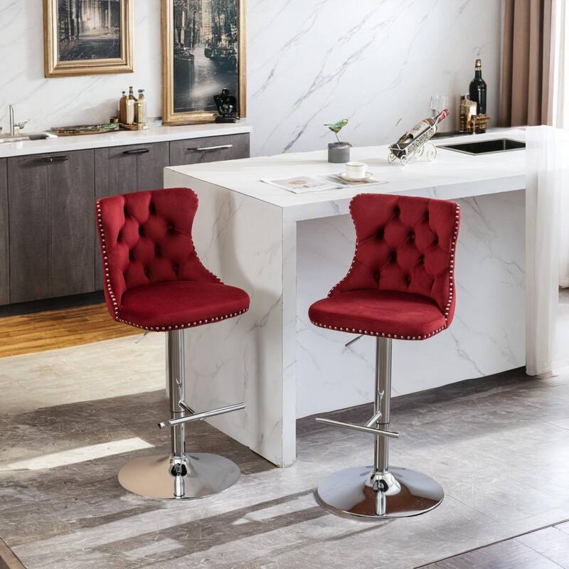 Swivel Velvet Barstools Adjusatble Seat Height from 25-33 Inch,Set of 2 - Burgundy