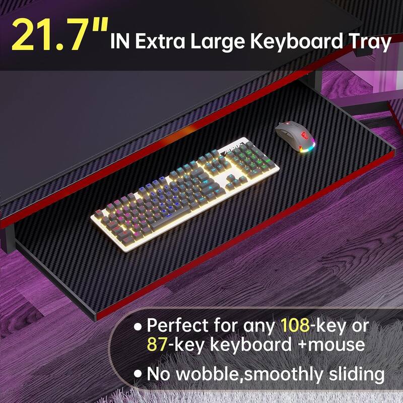 79" L Shape Gaming Desk Computer Desk 2 Fabric Drawers & LED Light