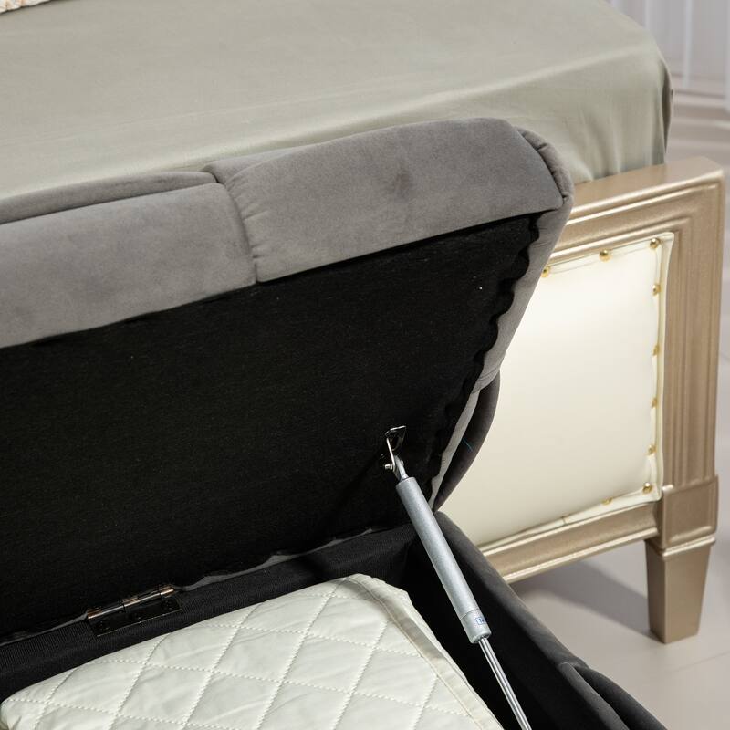 Storage Ottoman,Bedroom End Bench,Upholstered Fabric Storage Ottoman with Safety Hinge, Entryway Padded Footstool