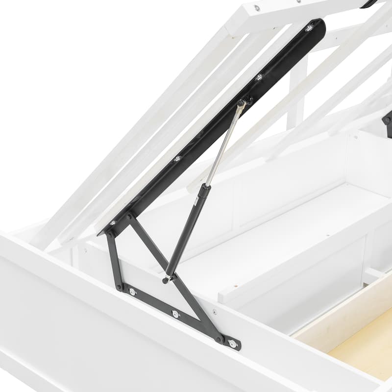 Twin Size Bunk Bed with Wardrobe Drawers and Hydraulic Storage Lift