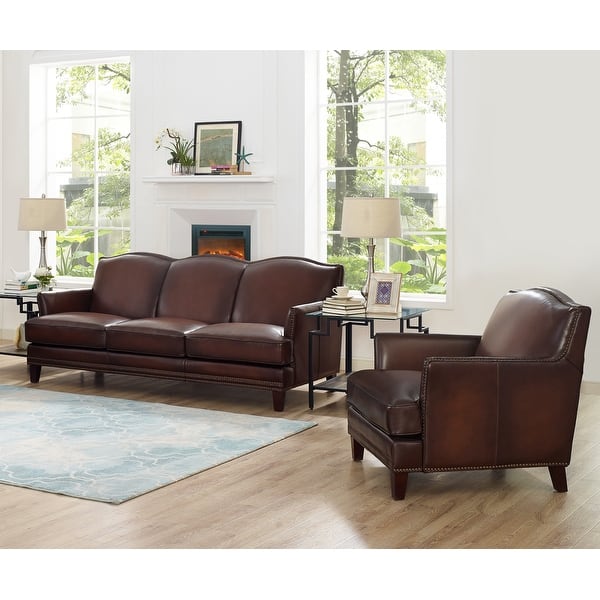 slide 2 of 10, Hydeline Oxford Top Grain Leather Sofa Set, Sofa and Chair - Sofa & Chair