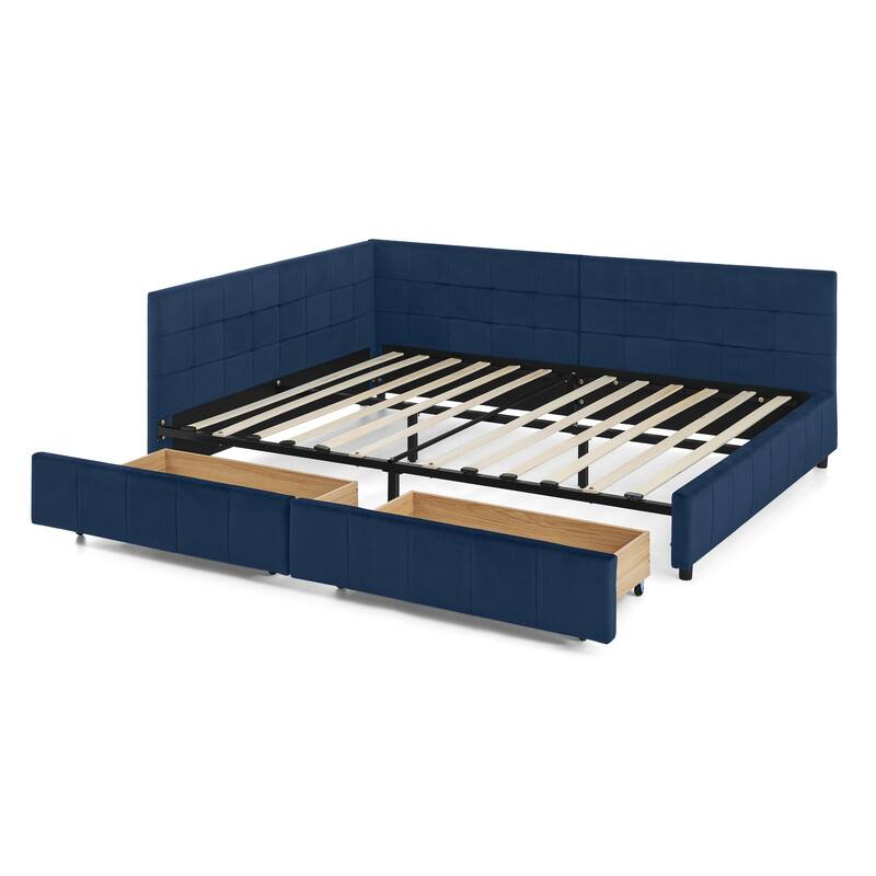 Mid-Century Full Size Daybed with Velvet Upholstery and Storage Drawers